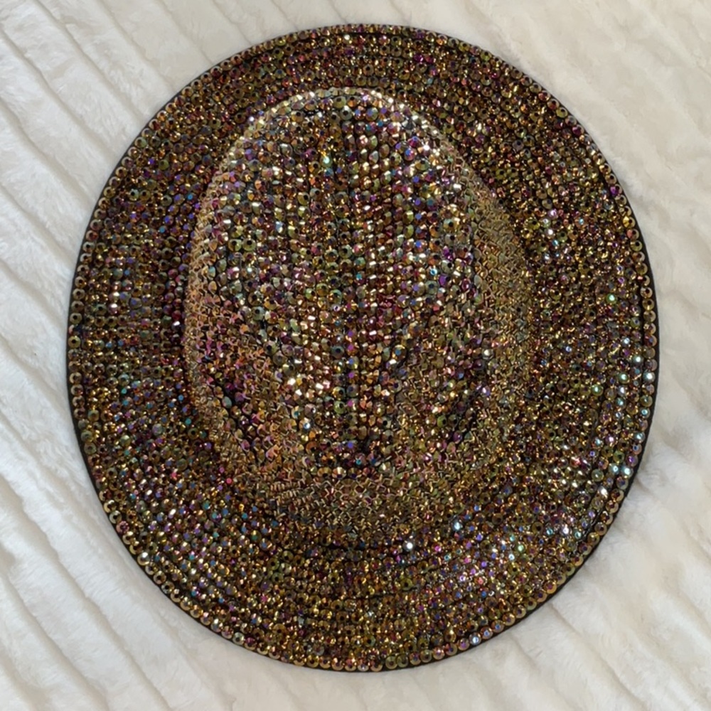 Rhinestone fedora hat.”